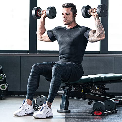 Adjustable Dumbbell Set,Fast Adjustable Weights Dumbbells Set,50lbs Black Dumbbell with Tray for Men/Women,Strength Training Exercise Equipment for Full Body Workout Fitness Home Gym(One Dumbbell)