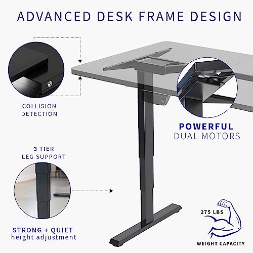 VIVO Electric Height Adjustable Stand Up Desk, Dark Walnut Table Top, Black Dual Motor Frame - 71 x 36 inch