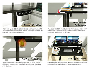 Joy·Work - Electric Height Adjustable Standing Desk Sit Stand Home Office Desk 2 Tier (Black Top/Black Legs - 2 Tier)