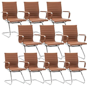 HNY Leather Office Guest Chairs Set of 10, Modern Waiting Room Chairs - Coffee