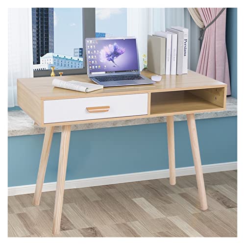 BinOxy Computer Desk with Bookcase - Nordic Wood Writing Desk for Home Office and Study