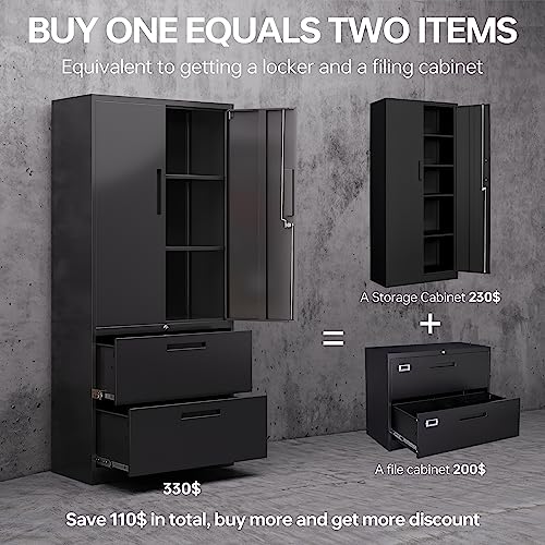 SISESOL Freestanding Storage Cabinet with Glass Doors and Shelves