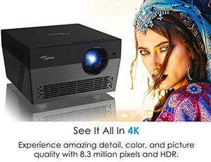 Optoma UHL55 True 4K HDR LED Smart Projector, 1500 lumens, Works with Alexa and Google Assistant, for Home Theaters and Outdoors, AutoFocus, Bluetooth Wireless Speaker