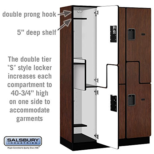 Salsbury Industries 2-Tier S-Style Extra Wide Designer Wood Locker, Mahogany, 6-Feet High, 18-Inch Deep