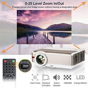 WiFi Video Projector with 5000 Lux, Support Full HD 1080P Bluetooth LED Home Theater Projector with X/Y Zoom, Compatible with iPhone, Smartphone,PS4, TV Stick, HDMI, USB, VGA, AV for Outdoor Movie