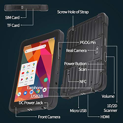 Rugged Android Tablet Barcode Scanner, Upgraded Android 9.0, Integrated Zebra 2D Scanner, 8 Inch Rugged IP67 Tablet, with GPS, WiFi, 4G, NFC for Warehouse Industrial Management, MUNBYN Scanner