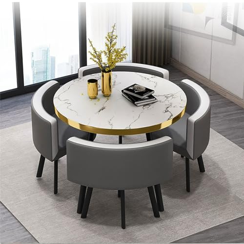 Appleya Round Office Reception Table Set with 4 Chairs, 80cm - Color 06