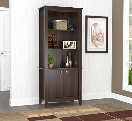 Inval BE-8004 Espresso Wengue Wood 4 Shelf Bookcase with Covered Storage