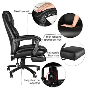 Generic High Back Office Chair PU Leather with Soft Cushion, Footrest, Tilt Function - Black, 130° Tilt, 400lbs