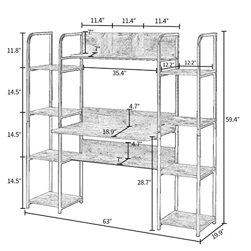 Merax. Home Office Hutch and Double Bookcase, Computer Workstation with Storage Bookshelf Desk, Brown