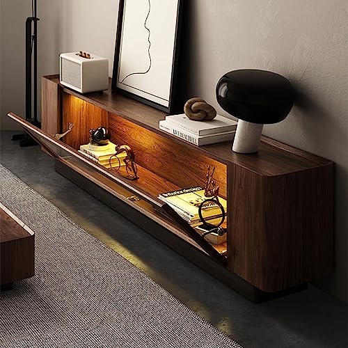 ARINAL Nordic Solid Wood TV Console Floor-to-Ceiling Black Walnut Retro Locker with Induction Lamp