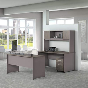 Bush Furniture Commerce 60W Office Desk with Credenza, Hutch and Mobile File Cabinet in Cocoa and Pewter