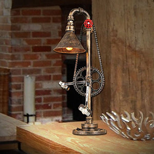 GUOCC Modern Retro Iron Industry Table Lamp - Creative Metal Bicycle Car Chain Gear Desk Light for Living Room and Bedroom