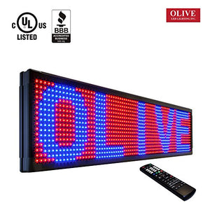 OLIVE LED Sign 3Color RBP, P15, 12"x41" IR Programmable Scrolling Outdoor Message Display Signs EMC - Industrial Grade Business Ad Machine.
