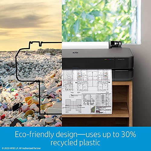 Hewlett Packard DesignJet T250 Large Format Compact Wireless Plotter Printer - 24", with Mobile Printing (5HB06A) + Surge Protector + Cable Ties + Ethernet Cable + Cleaning Kit