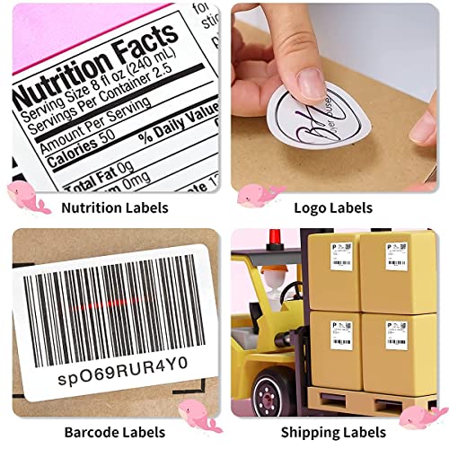 Phomemo Thermal Label Printer, with Label Holder and Pack of 250 4x6 Roll Labels, Pink Direct USB Thermal 4×6 Shipping Label Printer Maker, PM-246s Series