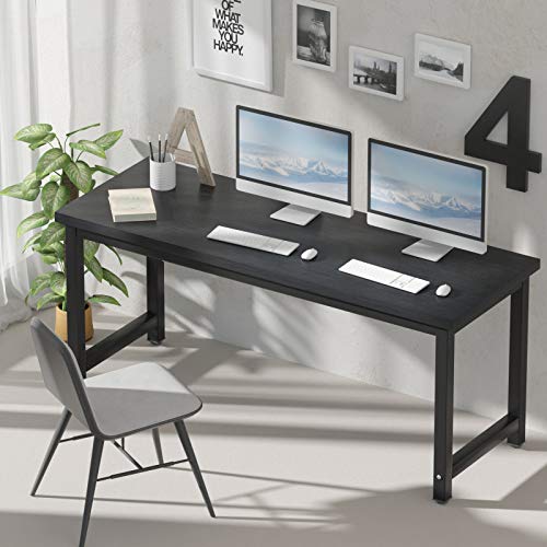 NSdirect 63" Large Computer Desk,Modern Simple Style PC Table Office Desk Wide Workstation for Study Writing,Gaming and Home Office,Extra 1" Thicker Wooden Tabletop and Black Metal Frame,Black