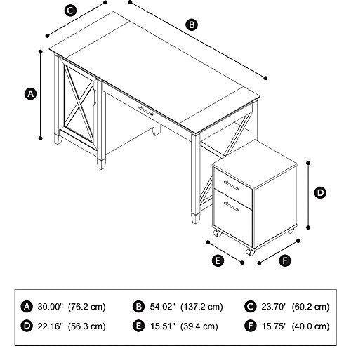 Bush Furniture Key West 54W Computer Desk with Storage and 2 Drawer Mobile File Cabinet in Washed Gray