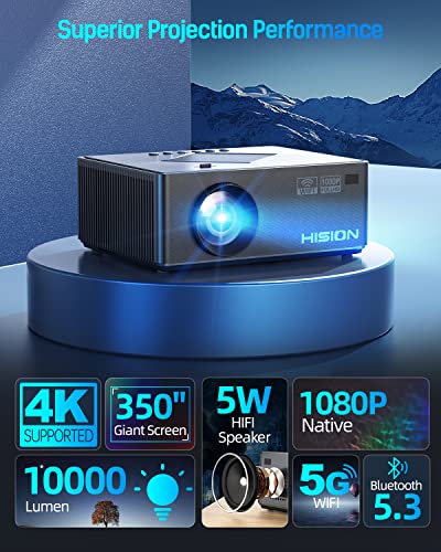 HISION 5G Wireless Projector 4K WiFi Bluetooth Outdoor: Full HD 1080P Movie Gaming 10000L Home Theater iPhone Compatible