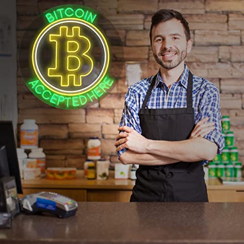 BITCOIN ACCEPTED HERE Flex neon Sign for Business Displays | Electronic Light Up Sign for Retail Businesses | 26"W x 26"H x 1"D