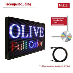 Olive LED Sign Full Color P30, 22"x60" Programmable Scrolling Outdoor Message Display Signs EMC - Industrial Grade Business Ad Machine.
