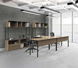 Linea Italia Urban L-Shaped Corner Home Office Easy to Assemble Modern Metal Computer Desk, Wood Top & Black Steel Frame, 60" x 60", Walnut