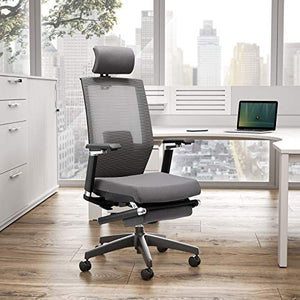 AMILZ Ergonomic Office Chair, Adjustable Chair with Lumbar Support, High Back Breathable Mesh, Thick Cushion Seat, Adjustable Headrest, Armrests and Seat, Footrest with Soft Cushion