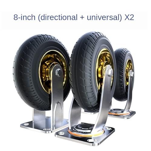 8 inch Heavy Duty Swivel Casters with Brake - Silent Rubber Furniture Trolley for Office Chairs