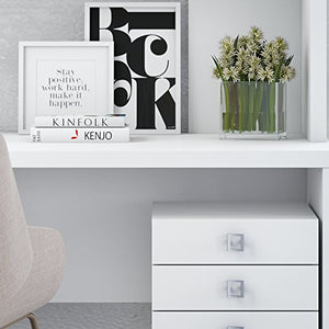 Office by kathy ireland Echo Credenza Desk with Hutch and Mobile File Cabinet in Pure White
