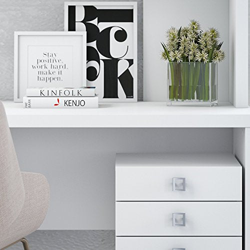 Office by kathy ireland Echo Bow Front Desk, Credenza with Hutch, Bookcase and File Cabinets in Pure White