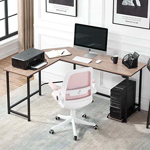 VECELO L-Shaped Computer Desk 66" with CPU Stand/PC Laptop Study Writing Table Workstation for Home Office Wood & Metal,Oak+Black Leg