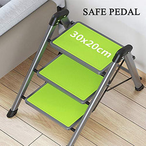 LUCEAE Folding 4 Step Ladder, Portable Anti-Skid Pedal, Green - 40.5cm x 80cm