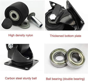 ROLTIN Office Castors Plate Casters 4-Piece Set - 3-inch Nylon Wheel Double Ball Bearing Castors