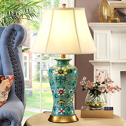505 HZB Ceramic Desk Lamp, Living Room, American Bedroom, Bedside Lamp, Antique Study, European Style Full Copper Ceramic Lamp.