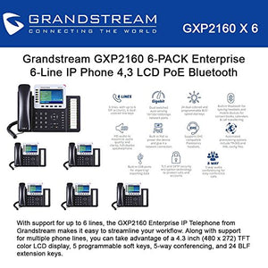 Lot of 6 Grandstream GXP2160 Enterprise 6-Line IP Phone, 4.3 LCD, PoE, Bluetooth