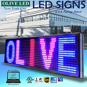OLIVE LED Sign 3Color, RBP, P26, 19"x69" PC Programmable Scrolling Outdoor Message Display Signs EMC - Industrial Grade Business Ad Machine.