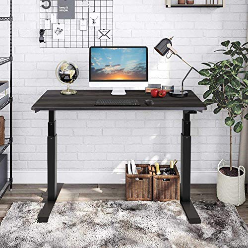 Dual Motor Electric Standing Desk Adjustable Height Stand Up Table 47.2inch Long Frame Home/Office Writing Workstation Stable Gaming Desk with Memory Controller, Black Wood Table Top and Frame