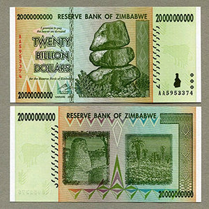 Zimbabwe 10, 20, 50, 100 Trillion, 1, 5, 10, 20, 50 Billion Dollar, currency 2008 banknotes bills World inflation record 9 notes set by RBZ