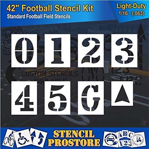Athletic Marking Stencils - 42 inch - Football Field Number Stencils - (8 Piece) - 42" x 30" x 1/16" (63 mil) - Light-Duty