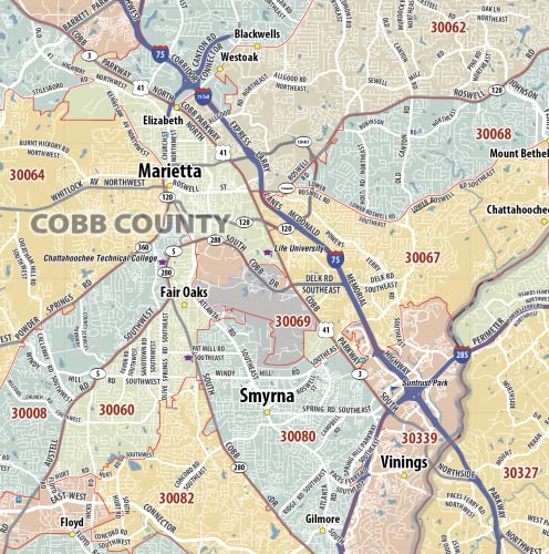 Atlanta Metro Area ZIP Code Laminated Map (48" x 48")