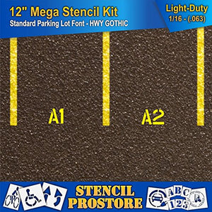 Pavement Stencils -12 inch MEGA Alpha/NUM Set - (64 Piece) - 12" x 9" x 1/16" (63 mil) - Light-Duty