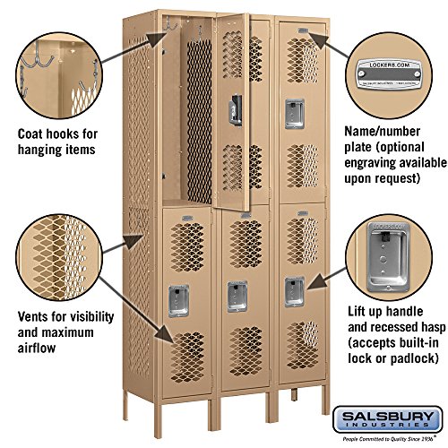 Salsbury Industries 72365TN-U Double Tier 36-Inch Wide 6-Feet High 15-Inch Deep Unassembled Vented Metal Locker, Tan Brown