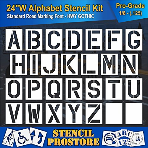 Pavement Stencils - 24 inch Alphabet KIT Stencil Set - (28 Piece) - 24" x 16" x 1/8" (128 mil) - Pro-Grade
