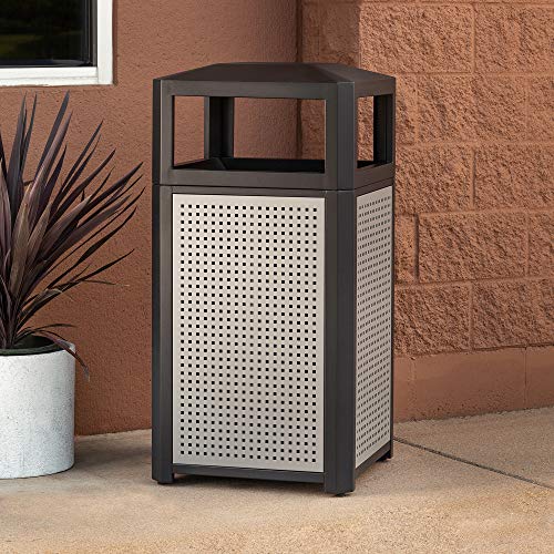 Safco Products Evos Outdoor/Indoor Trash Can with Perforated Galvanized Steel Panel, 38 Gallon, Black