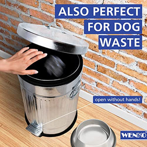 WENKO Step Trash Can with Lid and Pedal, Retro Metal Garbage Bin, for Kitchen, Office, Outdoor, Soft Close, 7.93 Gal, 12.2 x 27.17 x 12.2 in, Gray