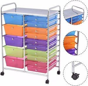 None 15 Drawer Rolling Storage Cart Organizer Multi-Color Home Furniture