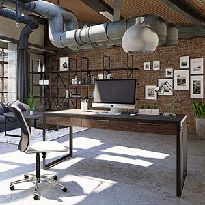 Landia Home Desk - Home Office Writing and Computer Workstation, Rustic and Industrial Design with Metal Frame and Oak Manufactured Wood Veneer