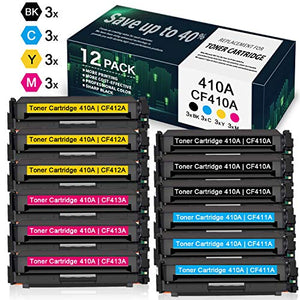 12 Pack(3BK/3C/3Y/3M) 410A | CF410A CF411A CF412A CF413A Toner Cartridge Replacement for HP Color Pro MFP M477fdn M477fdw M477fnw Pro M452dn M452dw M452nw Printer Toner - by VaserInk