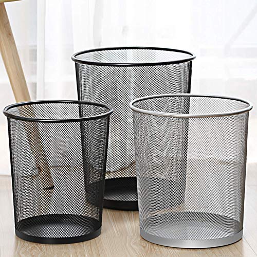 FMHCTN Trash can Waste Bin Round Mesh Wastebasket Recycling Bin Wrought Iron Hollow Trash Can Household Metal Without Cover Waste Basket for Office Bathroom Living Room Rubbish U