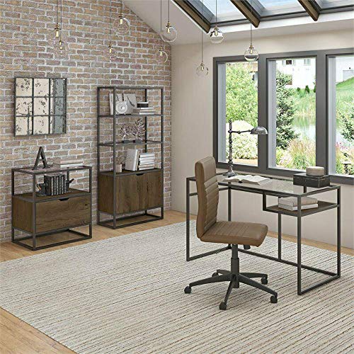 3 Piece 48" Glass Top Office Set-Home office furniture sets-Computer desk-Home office desks-Desk with drawers-Storage cabinet-Home office desk-Home office furniture set-Home office set furniture